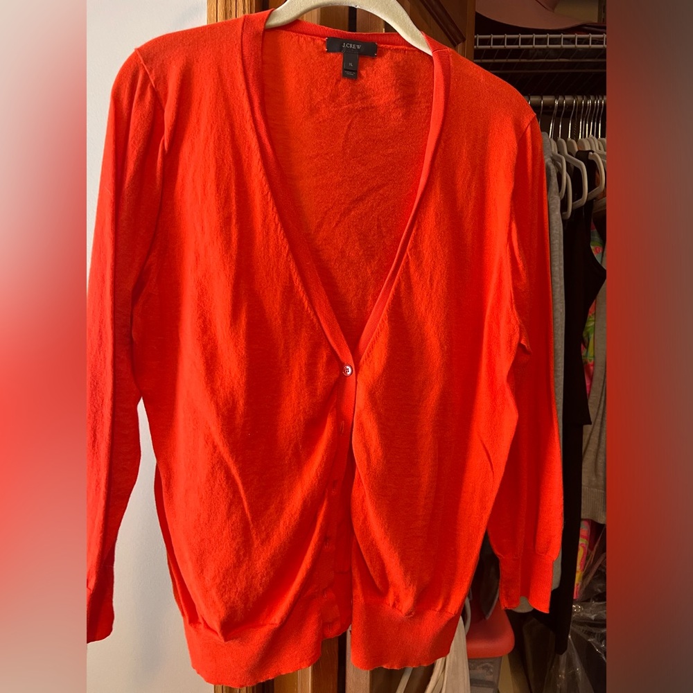JCrew v-neck button down sweater in XL. Bright orange.